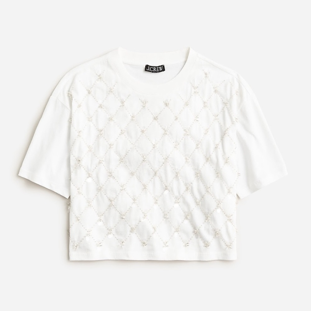J.Crew | Broken in Jersey Cropped Tee with Patterned Sequins